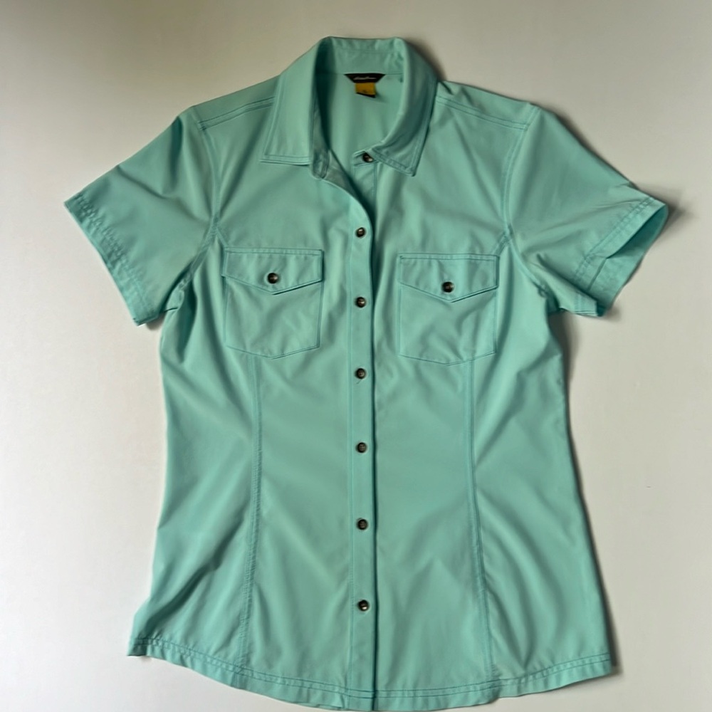 Eddie Bauer Travex short sleeve travel wicking shirt turquoise